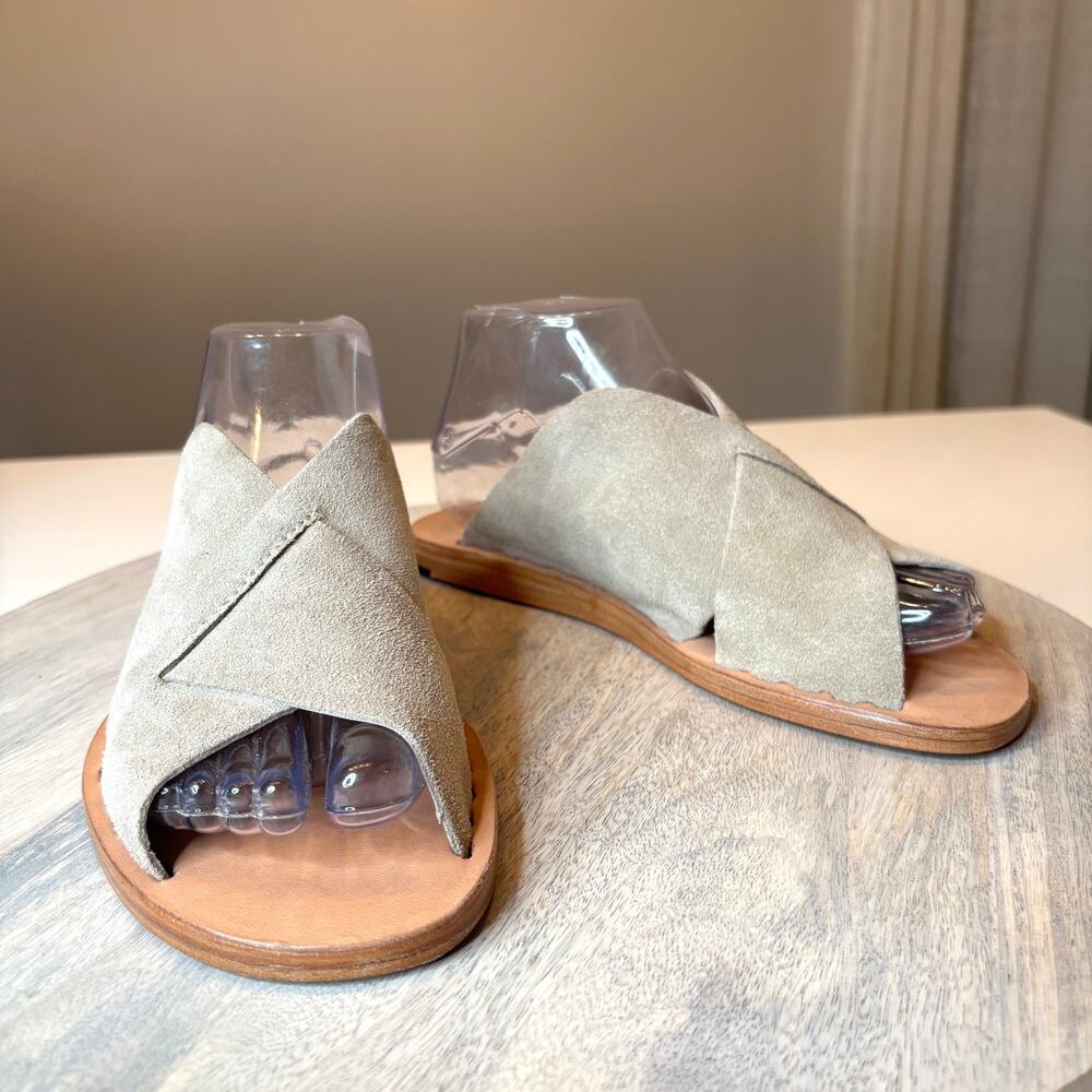 Free People Taupe Suede Crossover Slide Sandals Flat Slip On EU 38 US 8 Boho